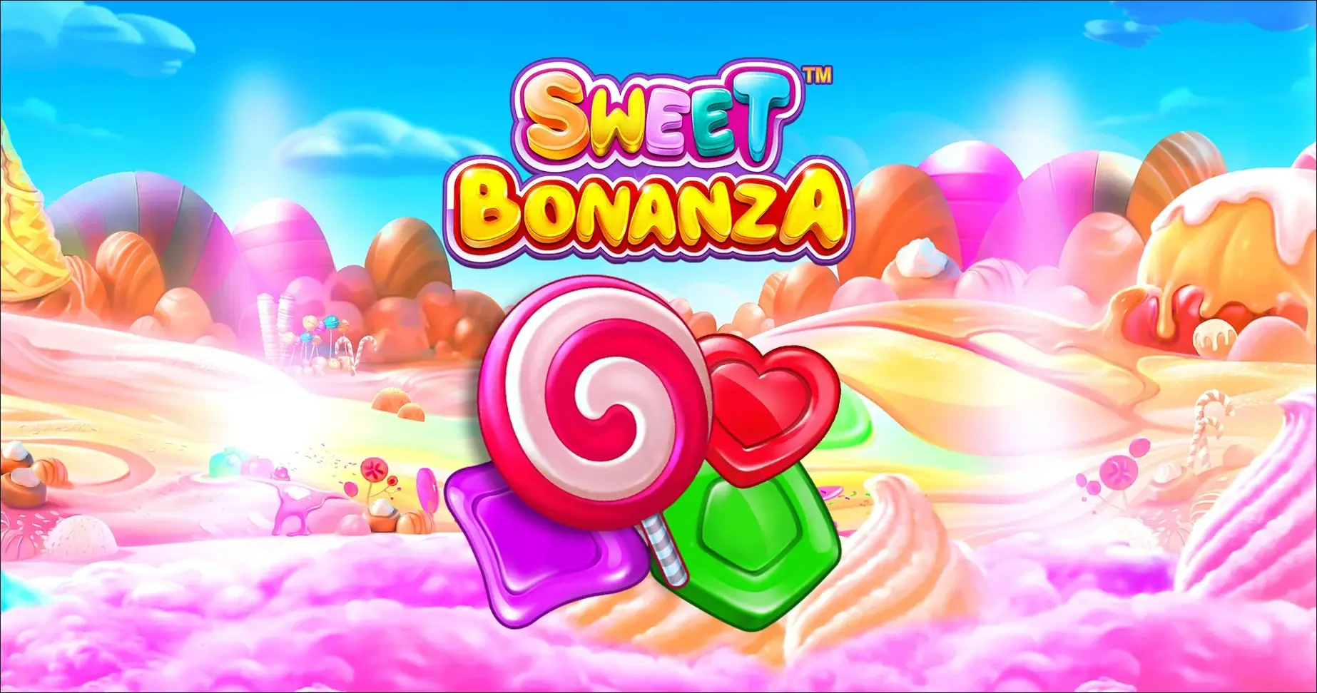 Ekran promocji Skolim Kasino, baner promocyjny gry Sweet Bonanza ze spiralną lizakiem i symbolem serca, 22.10.2026